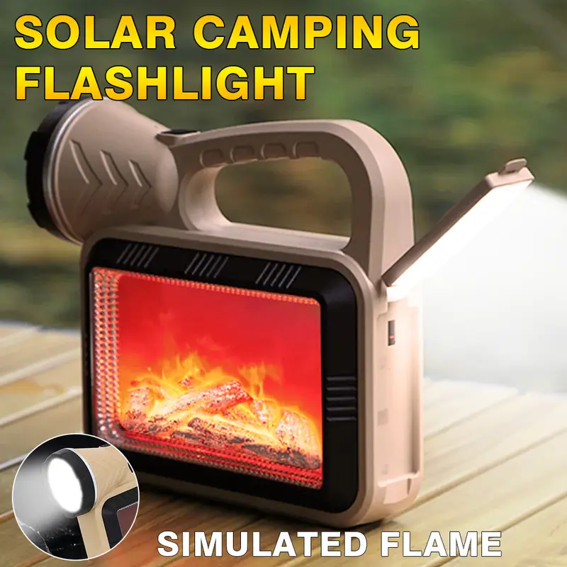 lampe de camping solaire LED à flamme d'atmosphère multifonction charge USB et Power-bank تنزوت