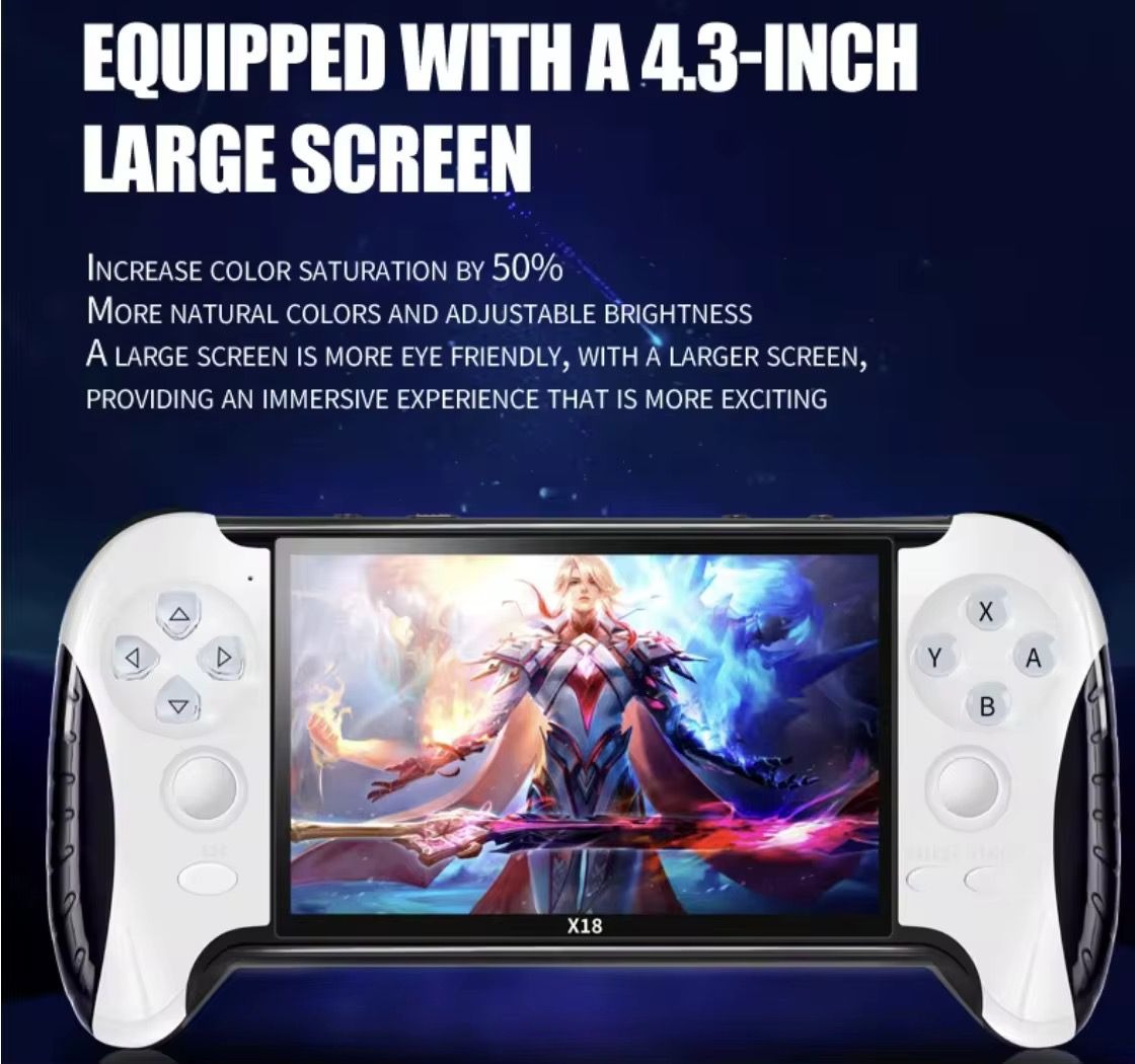 X18 Console 10000+ Games 4.3” 2500mAh - جهاز ألعاب الفيديو المحمول أكثر من 10000 لعبة كلاسيكية