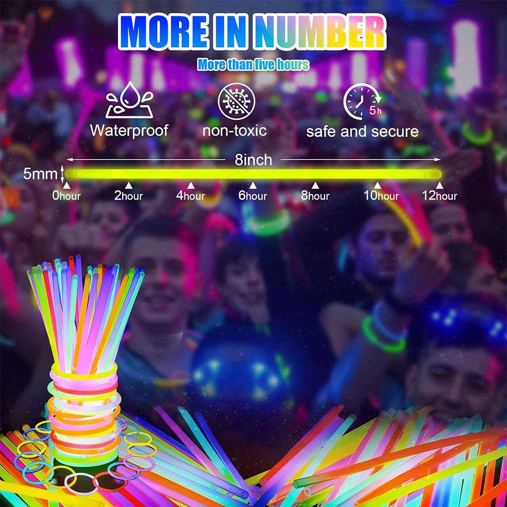 Glow Sticks Bulk Party Favors 50pcs 8inch Party Time - أساور مضيئة للحفلات