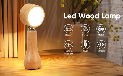 Lampe LED Motif en bois portable sans fil rechargeable à interrupteur tactile 4000K - مصباح مكتب يعمل باللمس