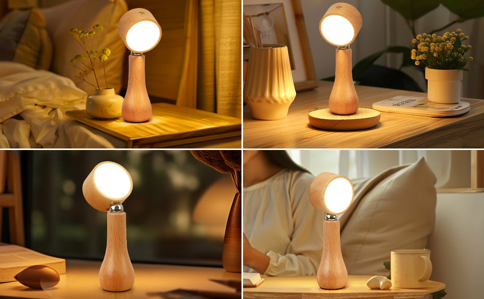 Lampe LED Motif en bois portable sans fil rechargeable à interrupteur tactile 4000K - مصباح مكتب يعمل باللمس