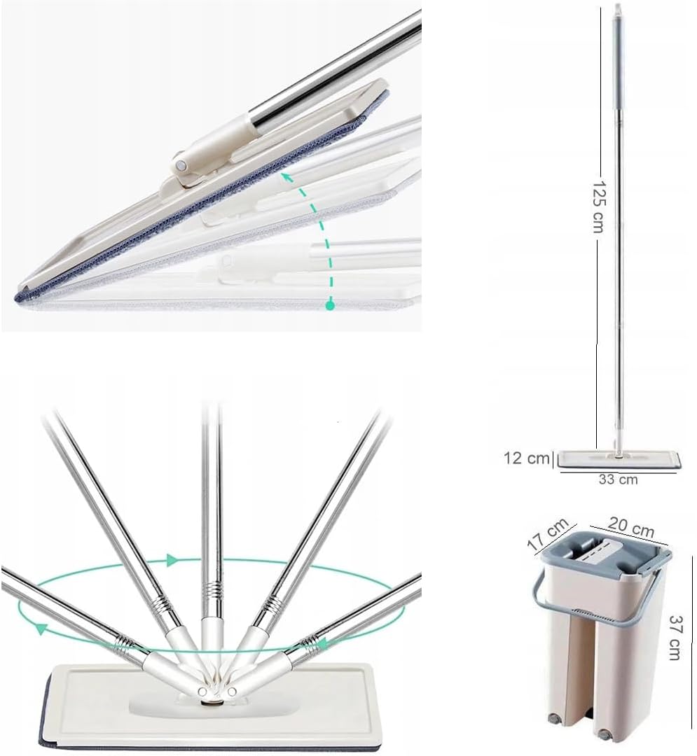 Balai-serpillère plat avec seau à deux compartiments et lingettes en microfibre - ممسحة مايكروفيبر مع دلو بغرفتين للفصل بين الماء النظيف