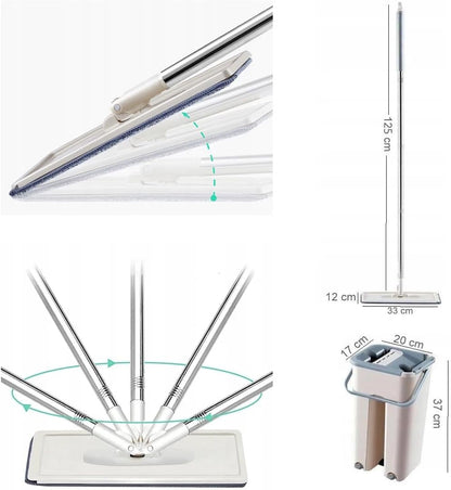 Balai-serpillère plat avec seau à deux compartiments et lingettes en microfibre - ممسحة مايكروفيبر مع دلو بغرفتين للفصل بين الماء النظيف