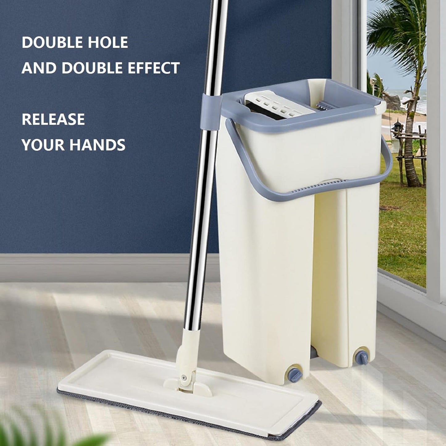 Balai-serpillère plat avec seau à deux compartiments et lingettes en microfibre - ممسحة مايكروفيبر مع دلو بغرفتين للفصل بين الماء النظيف