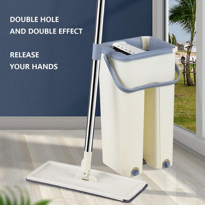 Balai-serpillère plat avec seau à deux compartiments et lingettes en microfibre - ممسحة مايكروفيبر مع دلو بغرفتين للفصل بين الماء النظيف