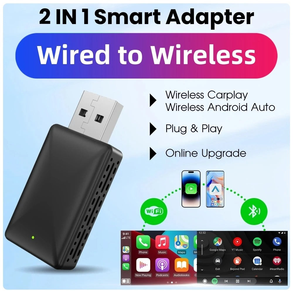 Adaptateur sans fil Android pour voiture Carplay et Android Auto - محول "كاربلاي" اللاسلكي 2 في 1