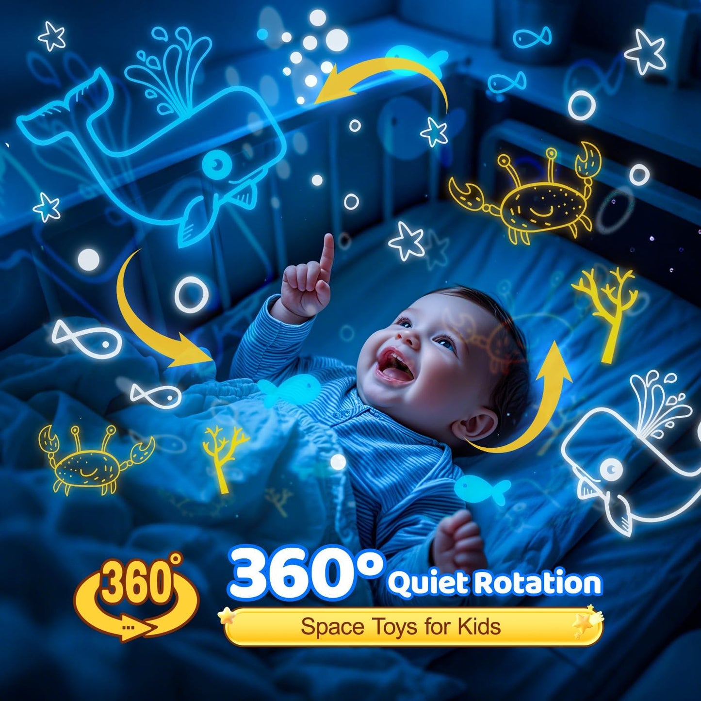 Projecteur Veilleuse Système Solaire pour Enfants Rotation à 360° + 5 Films Planètes - جهاز عرض النجوم "ستار-دريم" للأطفال