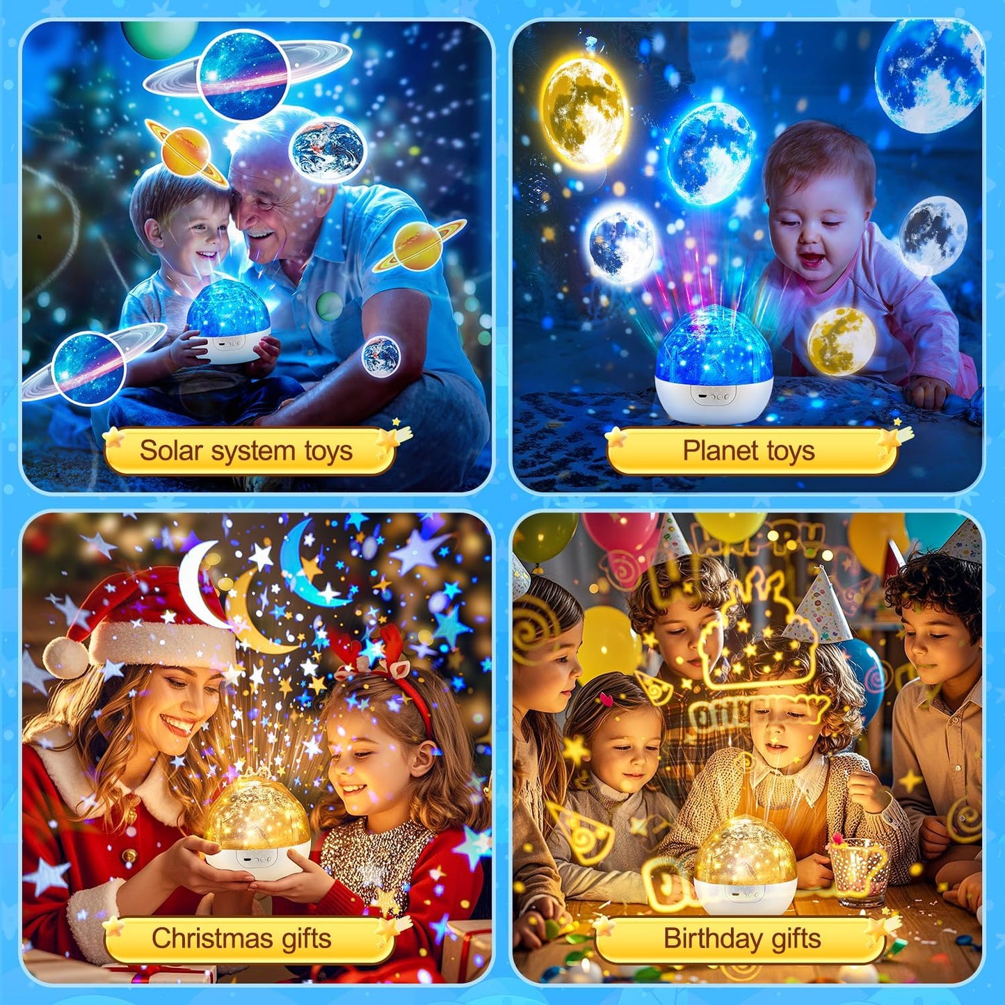 Projecteur Veilleuse Système Solaire pour Enfants Rotation à 360° + 5 Films Planètes - جهاز عرض النجوم "ستار-دريم" للأطفال