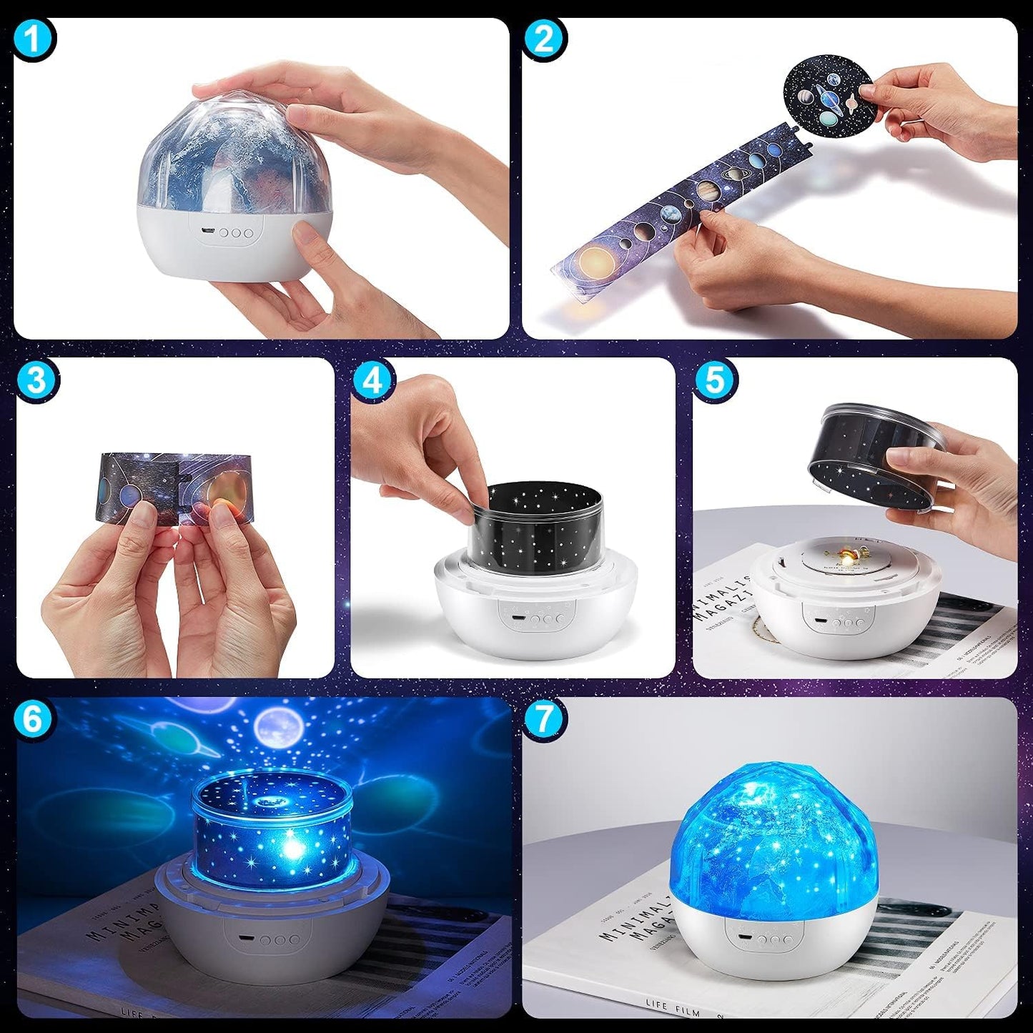 Projecteur Veilleuse Système Solaire pour Enfants Rotation à 360° + 5 Films Planètes - جهاز عرض النجوم "ستار-دريم" للأطفال