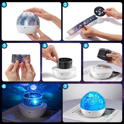 Projecteur Veilleuse Système Solaire pour Enfants Rotation à 360° + 5 Films Planètes - جهاز عرض النجوم "ستار-دريم" للأطفال