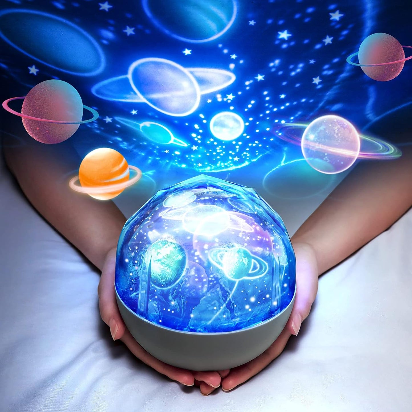 Projecteur Veilleuse Système Solaire pour Enfants Rotation à 360° + 5 Films Planètes - جهاز عرض النجوم "ستار-دريم" للأطفال