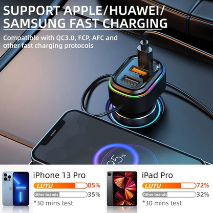 Chargeur de voiture à 3 ports avec câble de charge 3 en 1 intégré (Lightning/Type-C/Micro USB) - شاحن سيارة