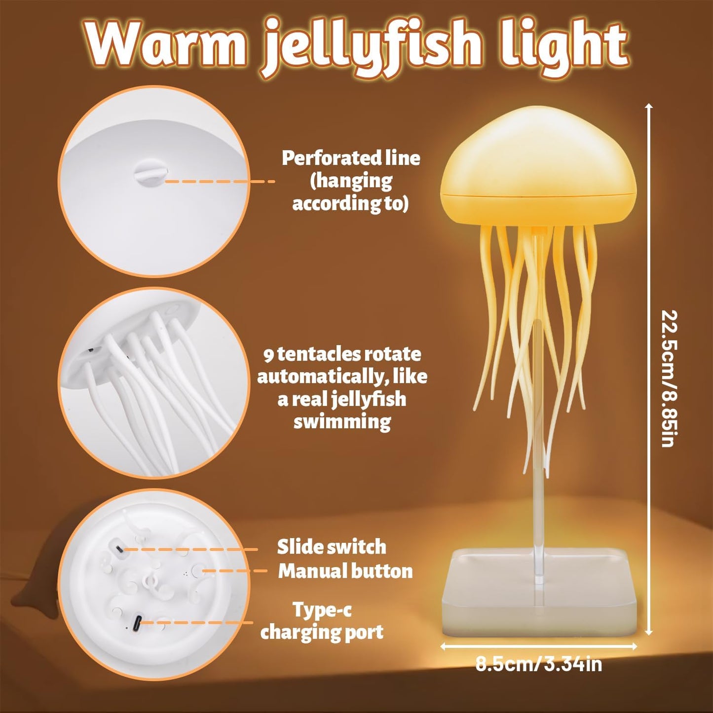 Lampe de chevet méduse à dégradé RGB avec tentacules animés - مصباح قنديل البحر