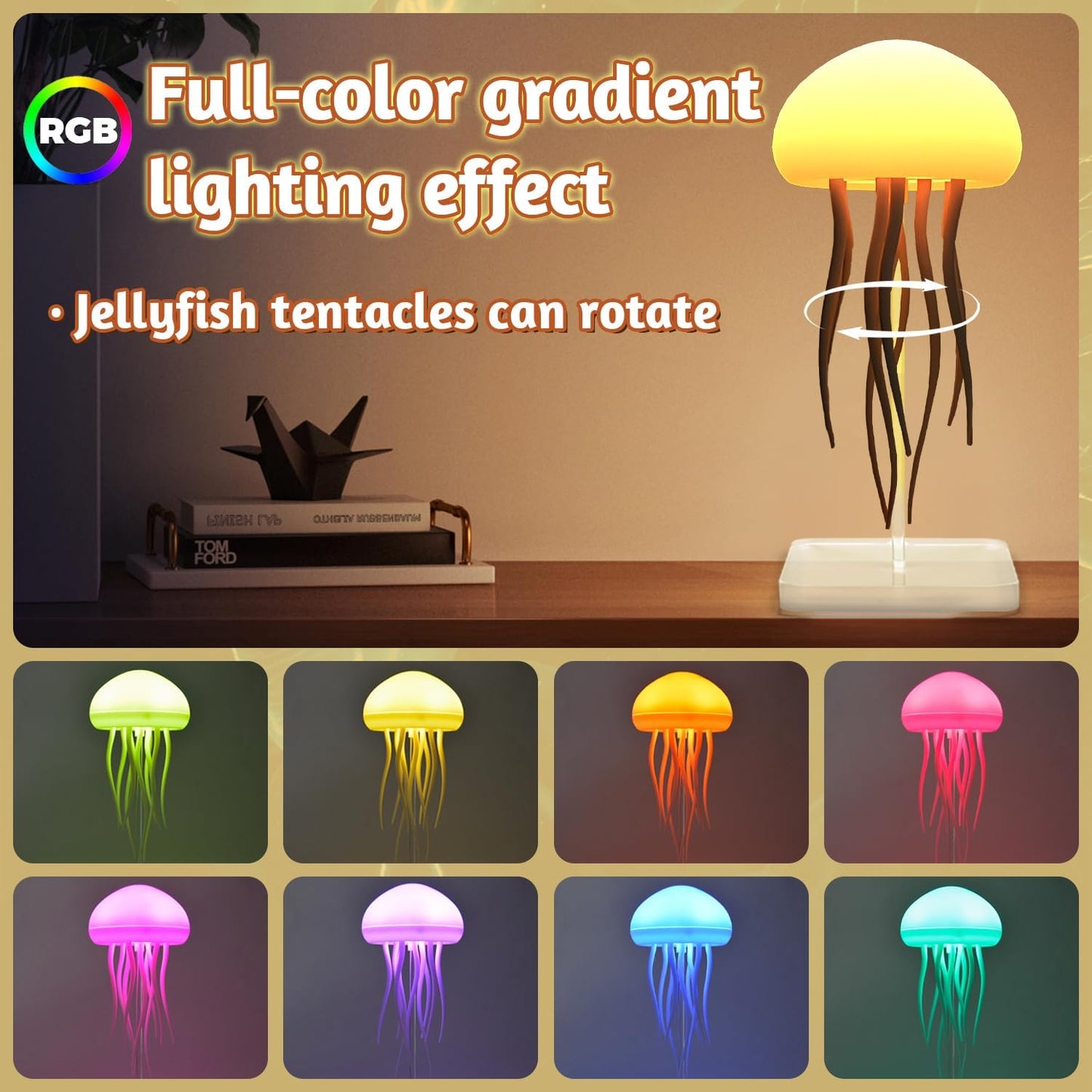 Lampe de chevet méduse à dégradé RGB avec tentacules animés - مصباح قنديل البحر