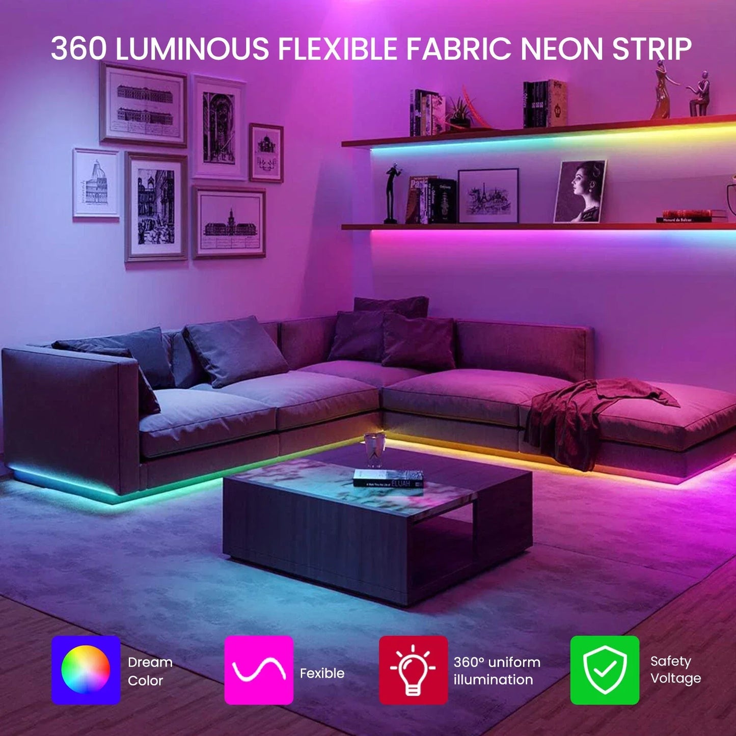 Bande LED RGB tube 360° numérique 5m 16mm USB 5V App Control - شريط إضاءة ملونة