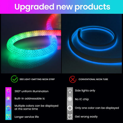 Bande LED RGB tube 360° numérique 5m 16mm USB 5V App Control - شريط إضاءة ملونة
