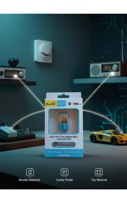 Pile rechargeable USB type C 9V 1200mWh en lithium BestFire - بطارية ليثيوم قابلة لإعادة الشحن