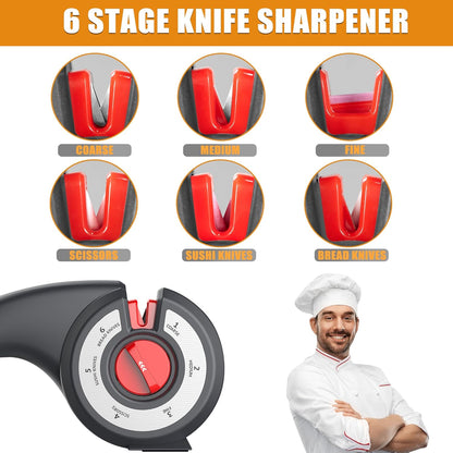 Aiguiseur de couteaux de cuisine 6 en 1 avec bouton rotatif multifonction - مسن سكاكين
