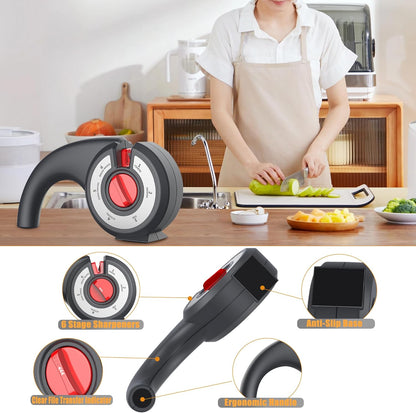 Aiguiseur de couteaux de cuisine 6 en 1 avec bouton rotatif multifonction - مسن سكاكين