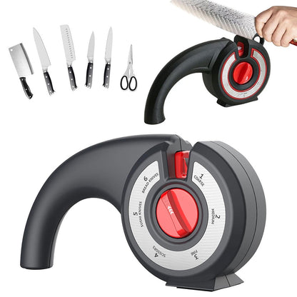 Aiguiseur de couteaux de cuisine 6 en 1 avec bouton rotatif multifonction - مسن سكاكين تنزوت