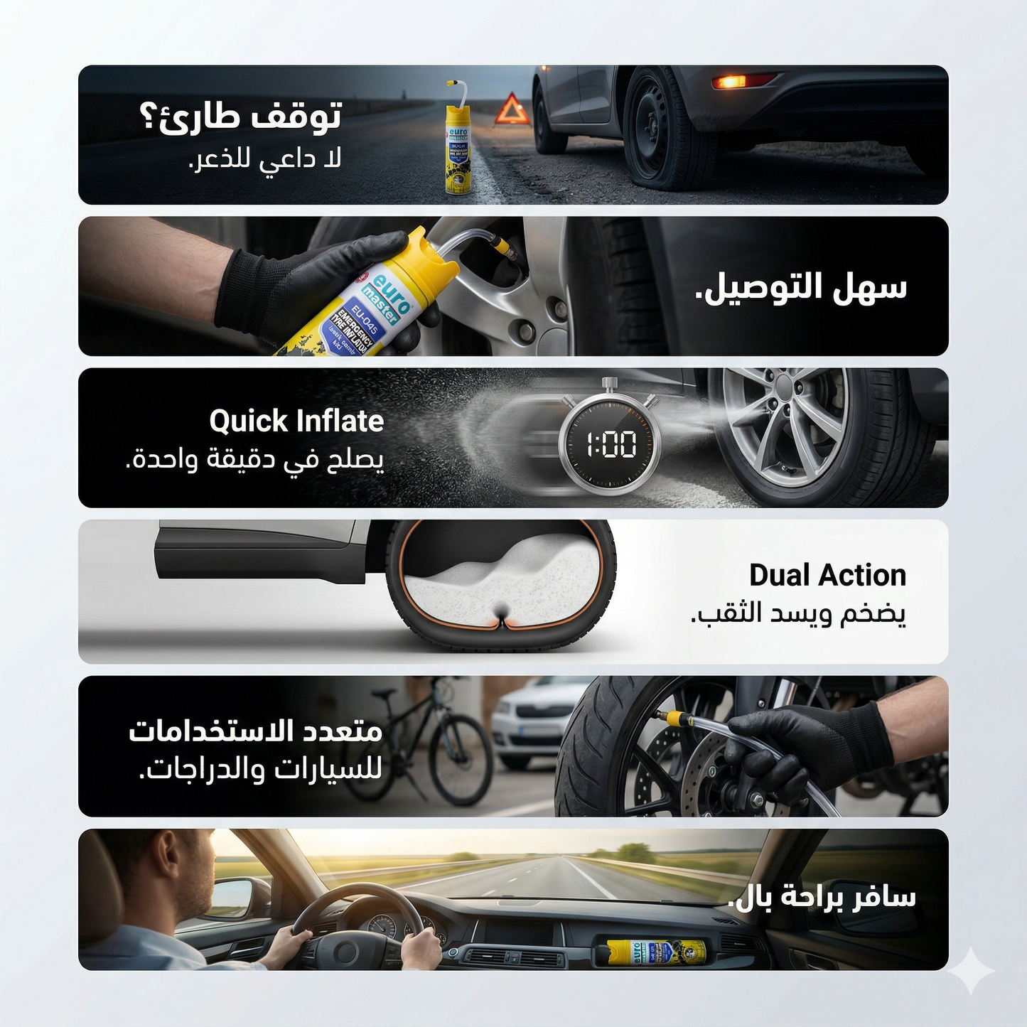 Euro Master EU-045 Emergency Tyre Inflator - بخاخ إصلاح ونفخ إطارات السيارة
