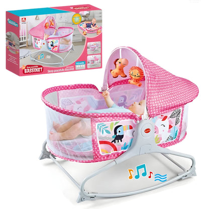 Bassinet Berceau, Lit à bascule avec tapis 2en1, sons et vibrations pour Bébé - سرير أطفال هزاز مع حصيرة تنزوت