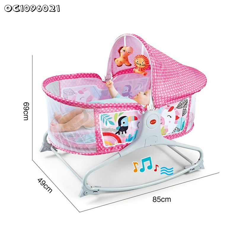Bassinet Berceau, Lit à bascule avec tapis 2en1, sons et vibrations pour Bébé - سرير أطفال هزاز مع حصيرة