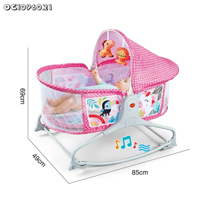Bassinet Berceau, Lit à bascule avec tapis 2en1, sons et vibrations pour Bébé - سرير أطفال هزاز مع حصيرة