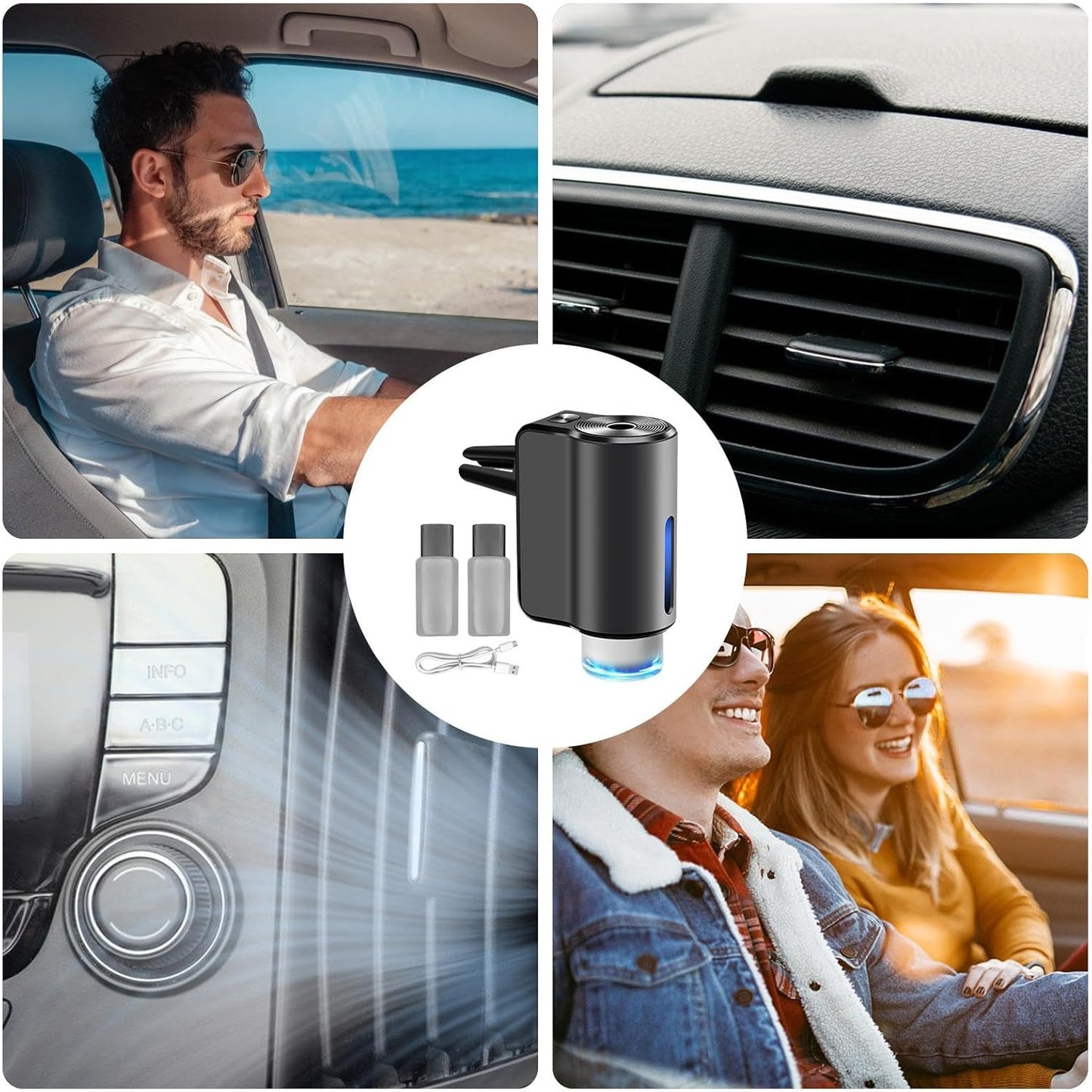 Diffuseur d'huile intelligent à clip sortie de climatisation avec 3 recharge - طقم معطر سيارة