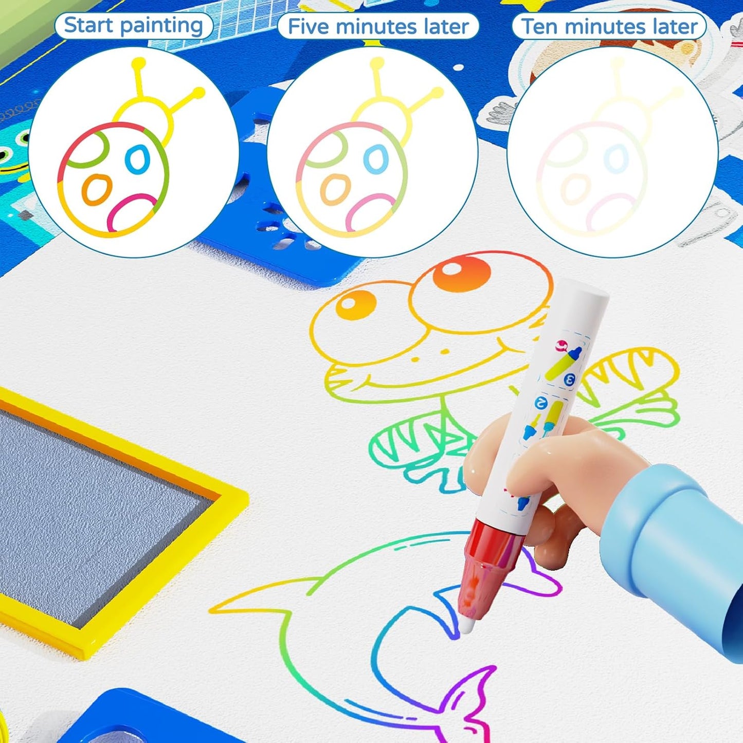 Tapis Water Canevas réutilisable et lavable pour enfants avec zone d'entraînement alphanumérique - بساط تلوين للأطفال