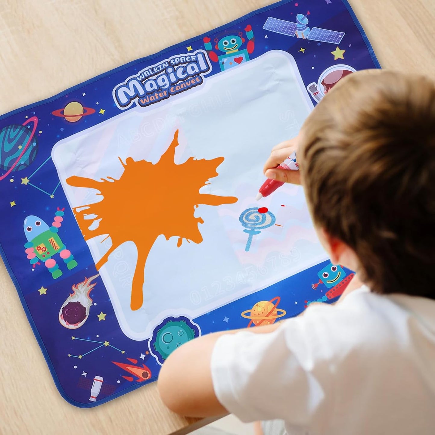 Tapis Water Canevas réutilisable et lavable pour enfants avec zone d'entraînement alphanumérique - بساط تلوين للأطفال