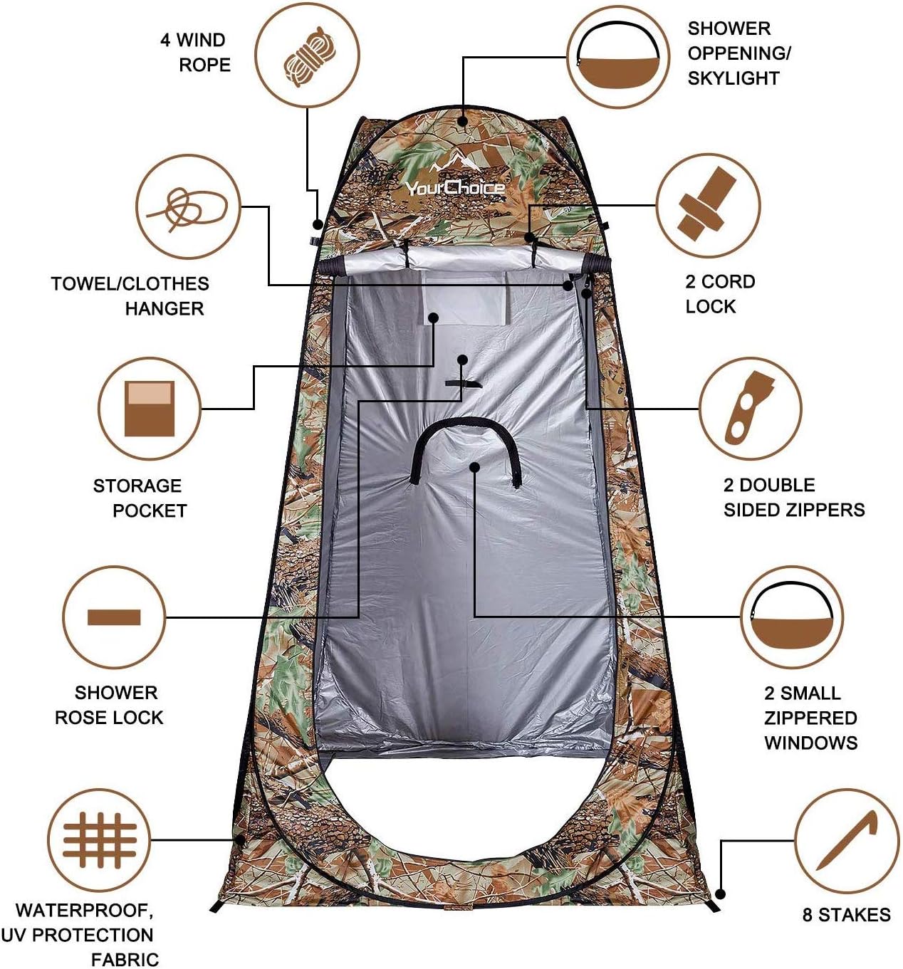 Tente de change pliable protection UPF 50+ et imperméable, 120 x 120 x 190 cm, camouflage - خيمة تغيير الملابس قابلة للطي