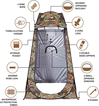 Tente de change pliable protection UPF 50+ et imperméable, 120 x 120 x 190 cm, camouflage - خيمة تغيير الملابس قابلة للطي