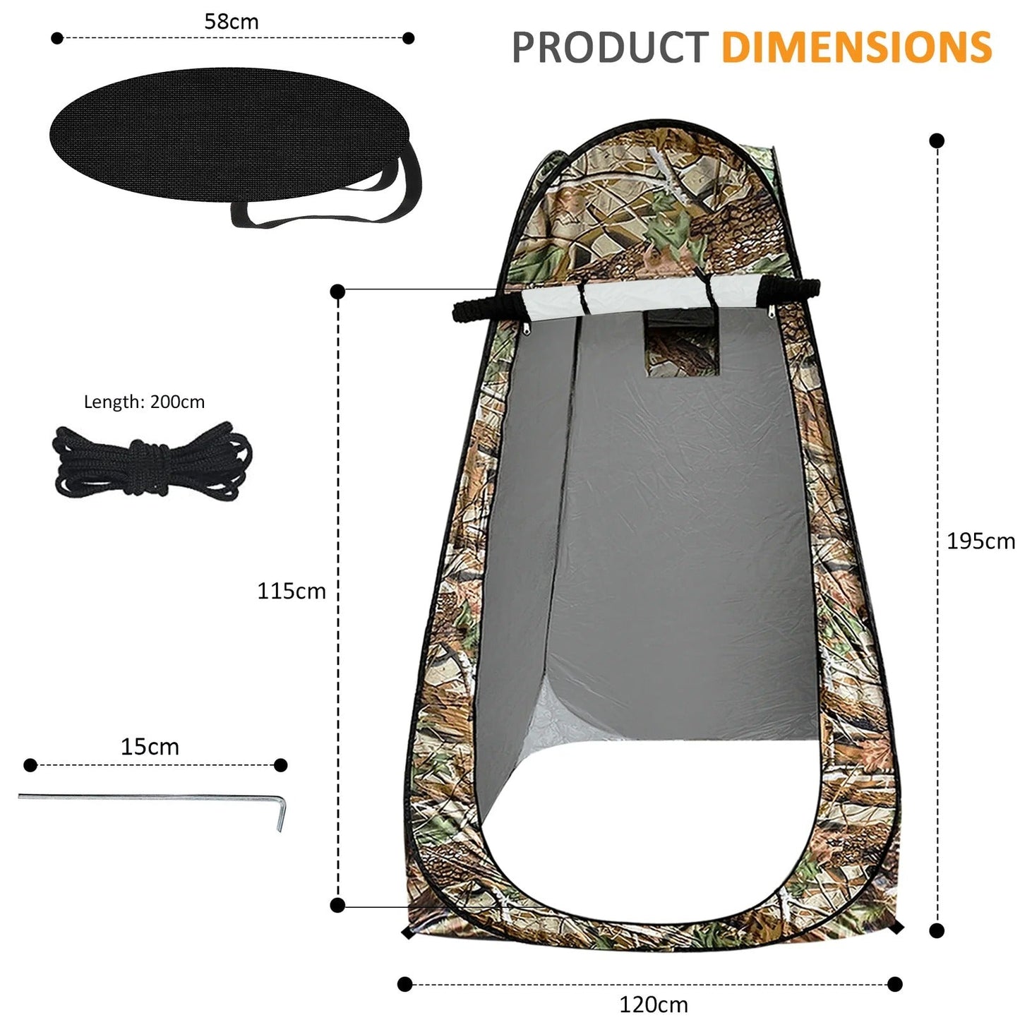 Tente de change pliable protection UPF 50+ et imperméable, 120 x 120 x 190 cm, camouflage - خيمة تغيير الملابس قابلة للطي