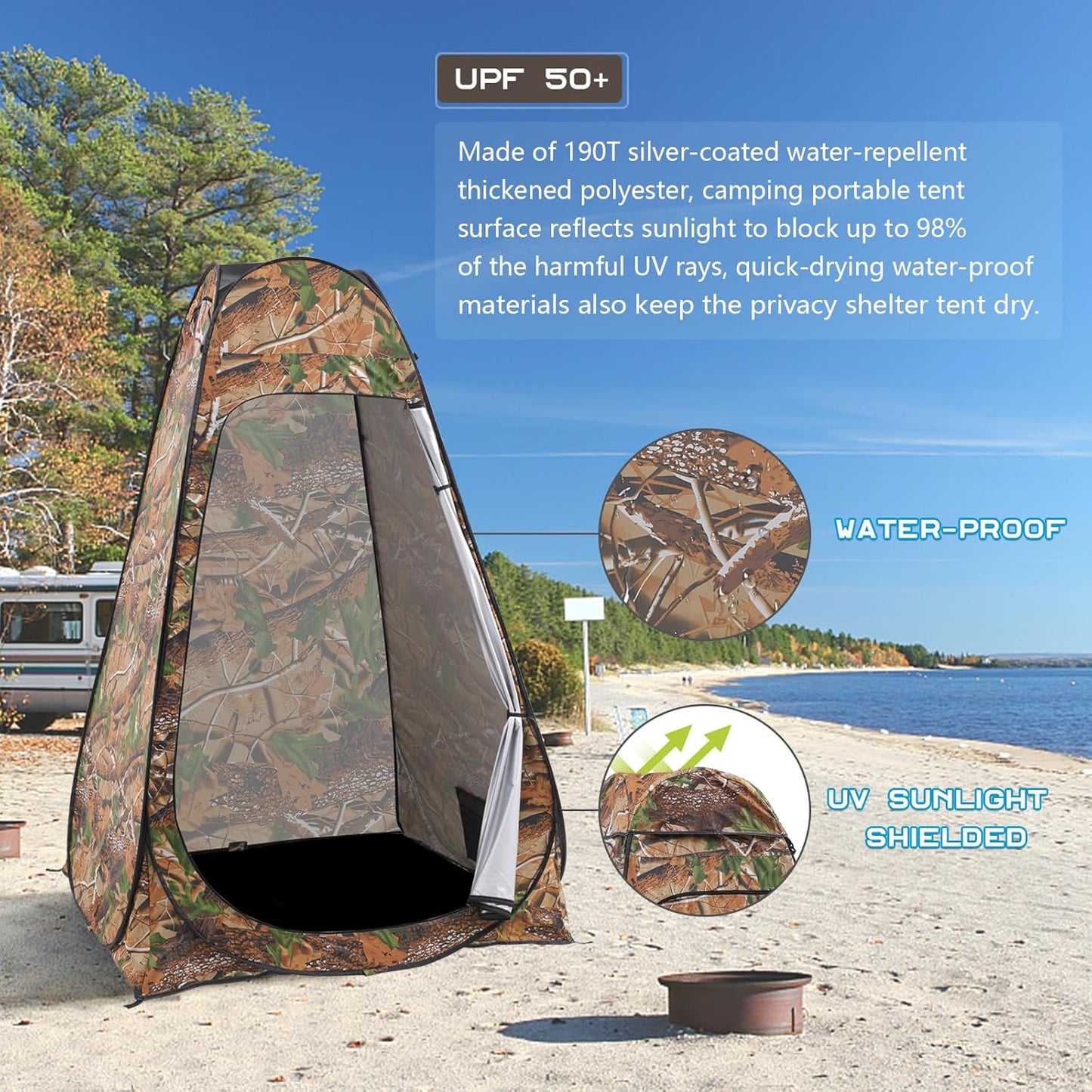 Tente de change pliable protection UPF 50+ et imperméable, 120 x 120 x 190 cm, camouflage - خيمة تغيير الملابس قابلة للطي