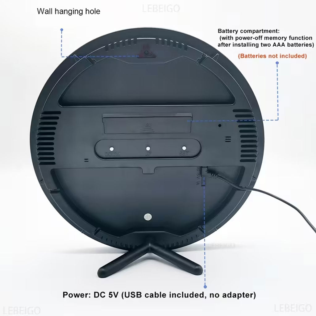 Horloge murale ronde avec télécommande et grand écran LED numérique DS-3853L - ساعة حائط دائرية تعمل بجهاز تحكم عن بعد مزودة بإضاءة رقمية