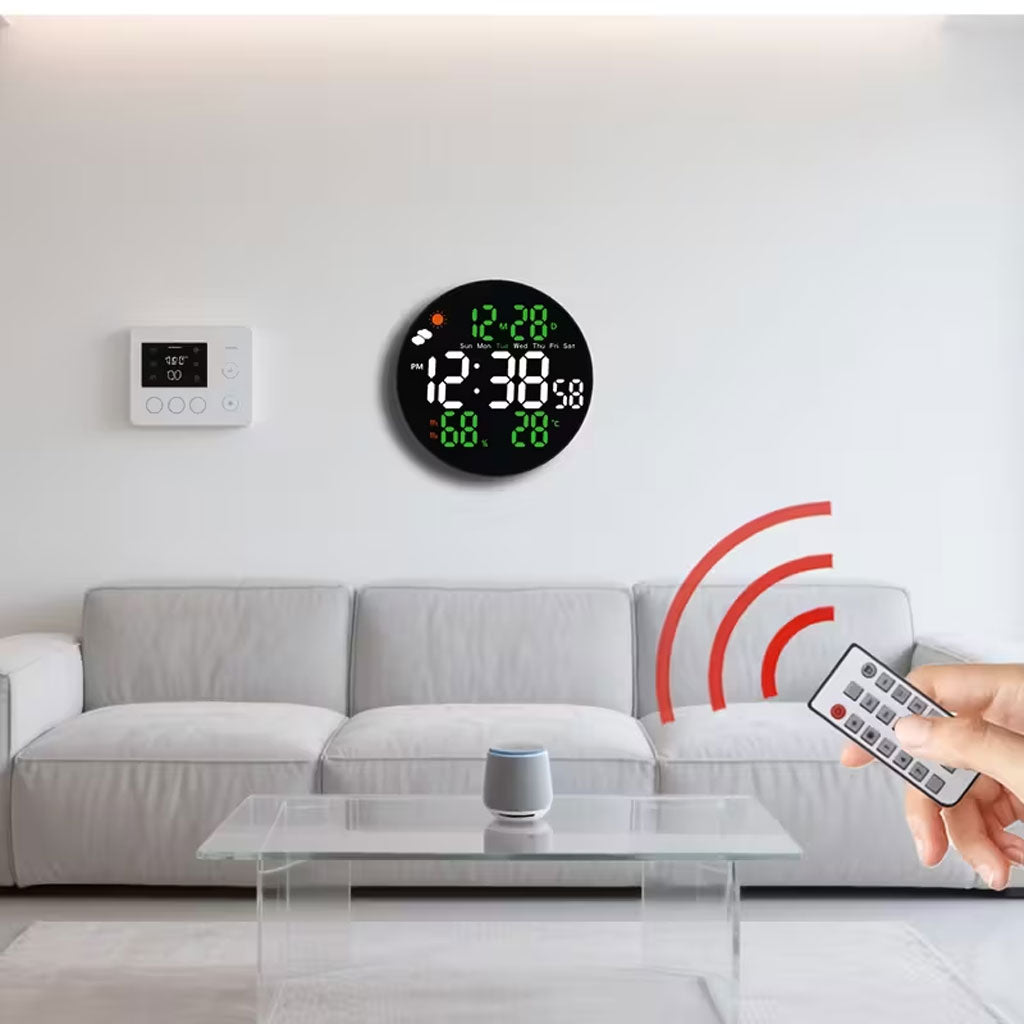 Horloge murale ronde avec télécommande et grand écran LED numérique DS-3853L - ساعة حائط دائرية تعمل بجهاز تحكم عن بعد مزودة بإضاءة رقمية