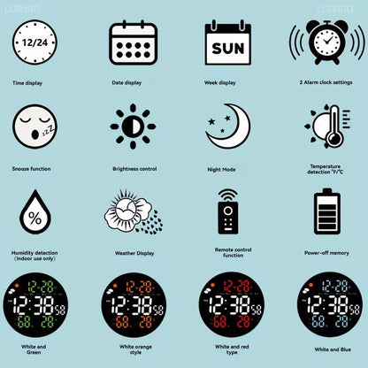 Horloge murale ronde avec télécommande et grand écran LED numérique DS-3853L - ساعة حائط دائرية تعمل بجهاز تحكم عن بعد مزودة بإضاءة رقمية