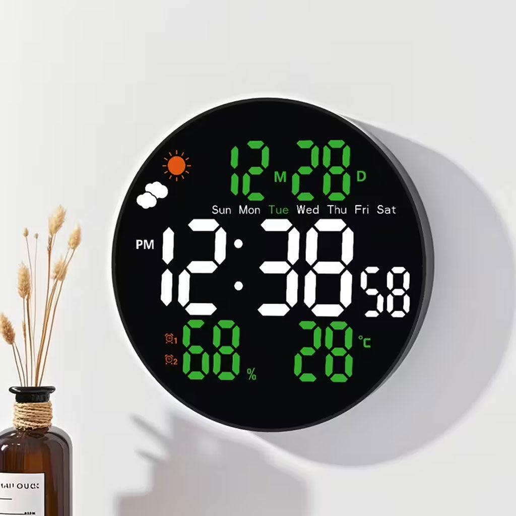 Horloge murale ronde avec télécommande et grand écran LED numérique DS-3853L - ساعة حائط دائرية تعمل بجهاز تحكم عن بعد مزودة بإضاءة رقمية تنزوت