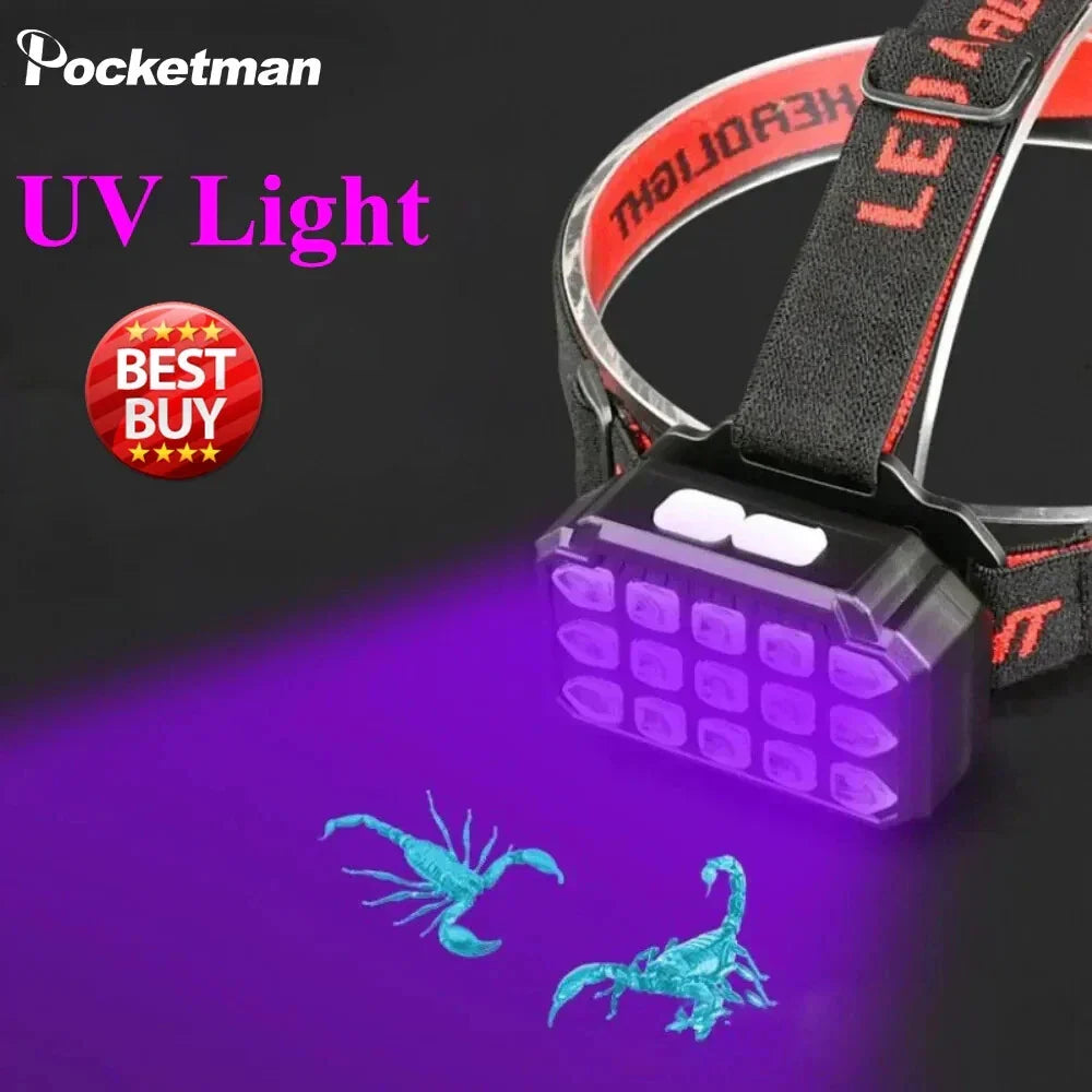 Lampe Frontale LED Rechargeable avec UV SQ-818-UV - مصباح الرأس القابل للشحن بإضاءة مزدوجة