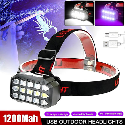 Lampe Frontale LED Rechargeable avec UV SQ-818-UV - مصباح الرأس القابل للشحن بإضاءة مزدوجة تنزوت