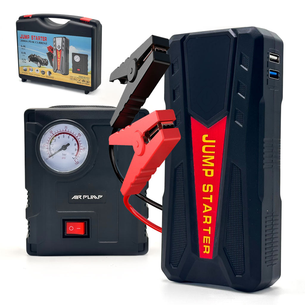 Jump Starter et Compresseur d'Air 2-en-1 pour Voitures - حقيبة جهاز تشغيل السيارة ومنفاخ هواء متكامل تنزوت