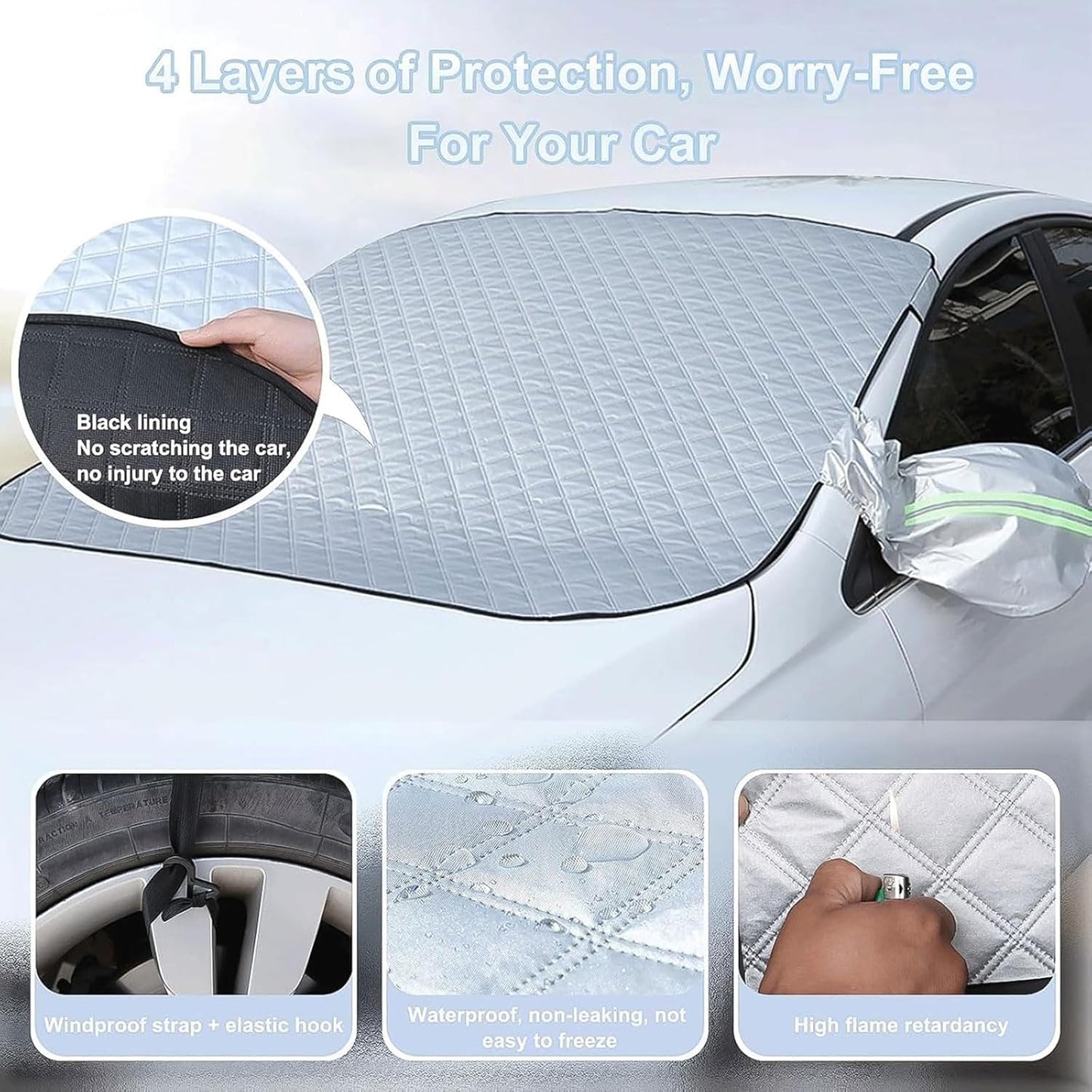 Couverture de Pare-brise Magnetique pour Voiture Toute Saison - غطاء الزجاج الأمامي للسيارة متعدد الفصول