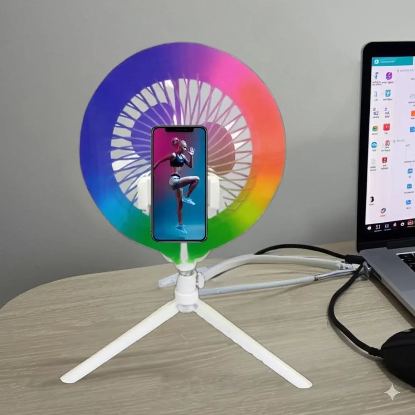 Anneau Lumineux LED RGB et Ventilateur avec Support Flexible - مصباح حلقة للتصوير الاحترافي مع مروحة