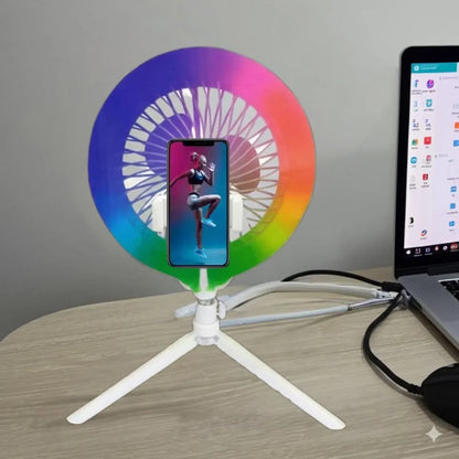 Anneau Lumineux LED RGB et Ventilateur avec Support Flexible - مصباح حلقة للتصوير الاحترافي مع مروحة