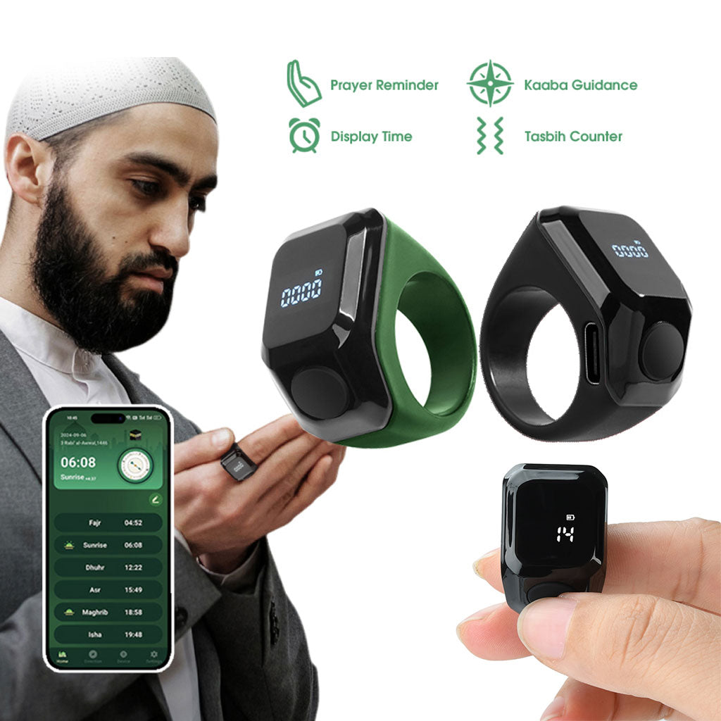 Anneau de Zikr Intelligent avec Bluetooth Ecran OLED - خاتم التسبيح الذكي يعمل مع تطبيق بلوتوث تنزوت