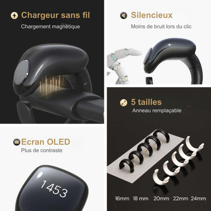 Anneau de Zikr Étanche avec Écran OLED iTasbih Faith+ Black - خاتم التسبيح الذكي المقاوم للماء بـ5 مقاسات