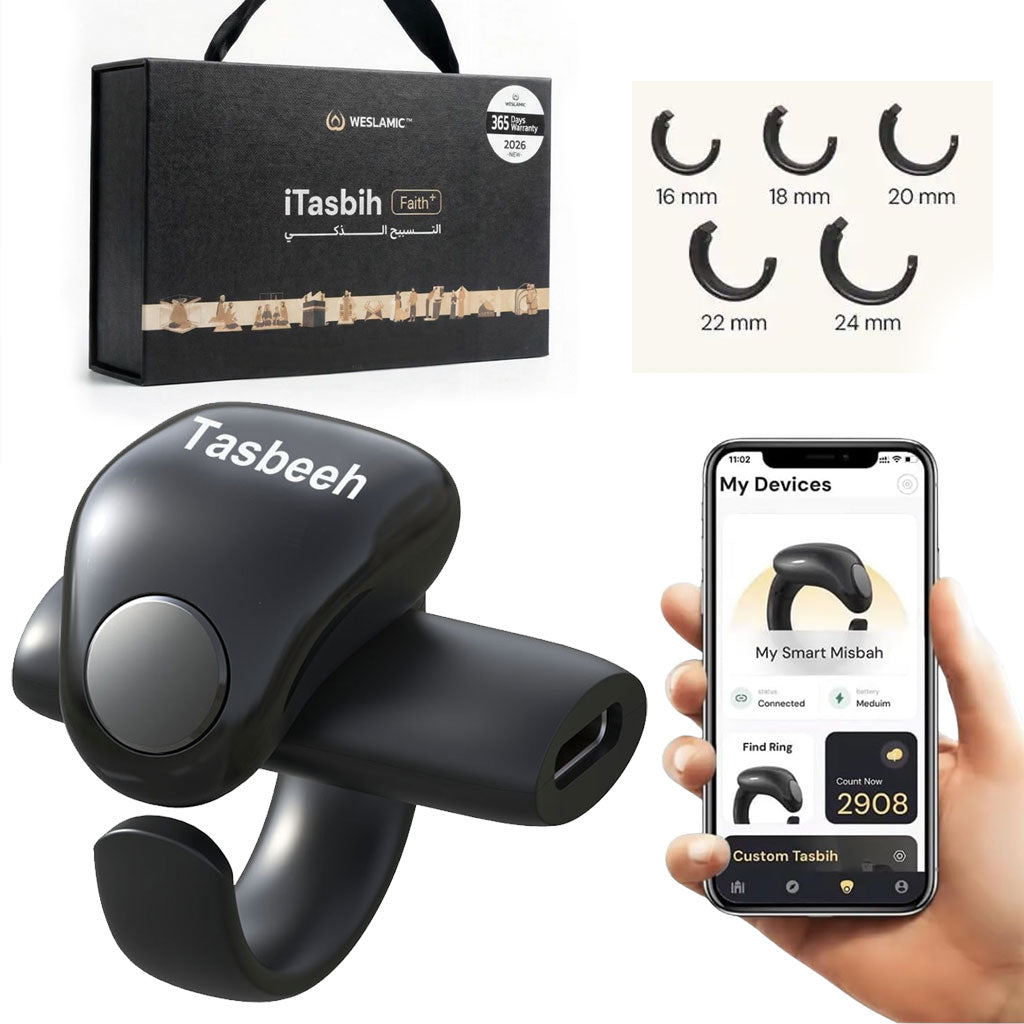 Anneau de Zikr Étanche avec Écran OLED iTasbih Faith+ Black - خاتم التسبيح الذكي المقاوم للماء بـ5 مقاسات تنزوت