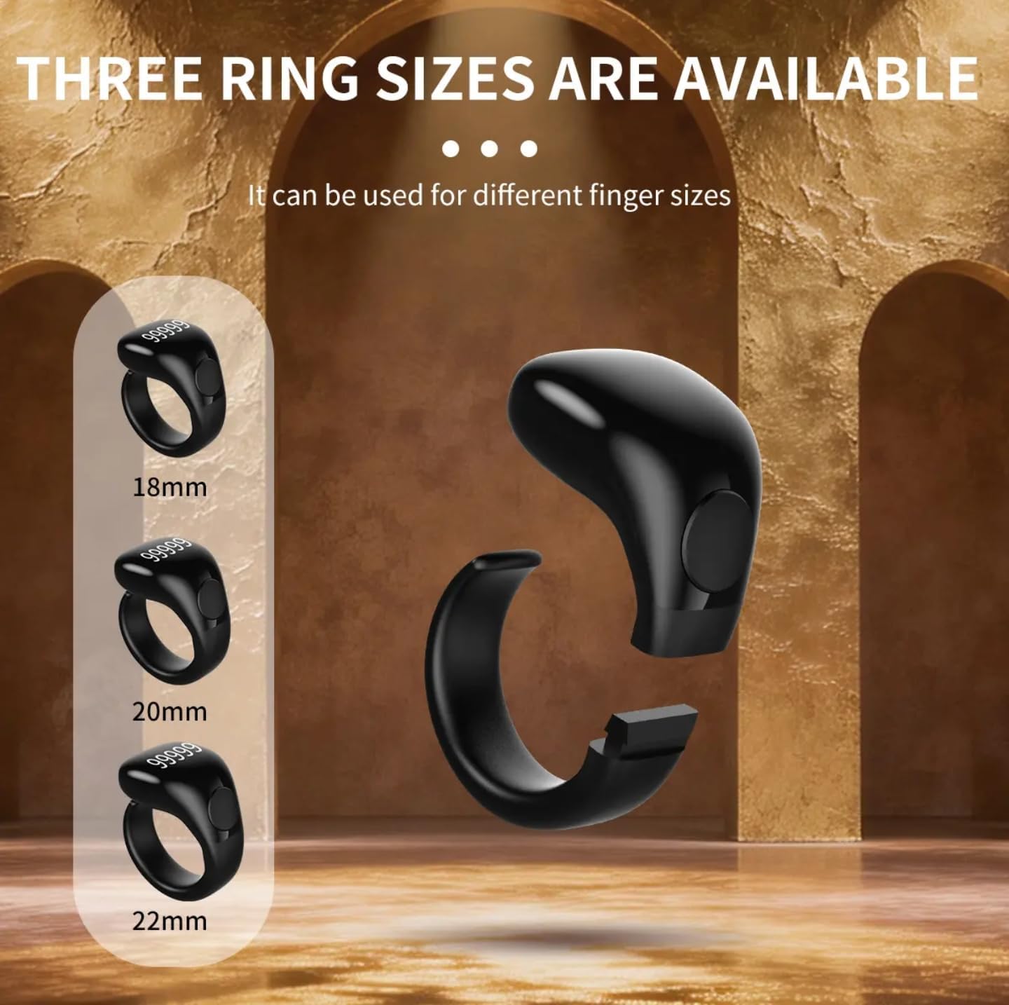 Anneau de Zikr Étanche avec Écran OLED iTasbih Salam+ - خاتم التسبيح الذكي المقاوم للماء بـ3 مقاسات