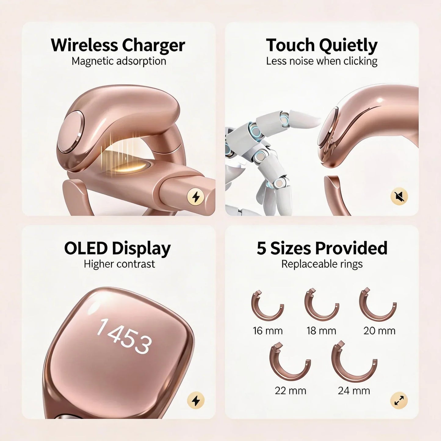 Anneau de Zikr Étanche avec Écran OLED iTasbih Faith+ Gold - خاتم التسبيح الذكي المقاوم للماء بـ5 مقاسات